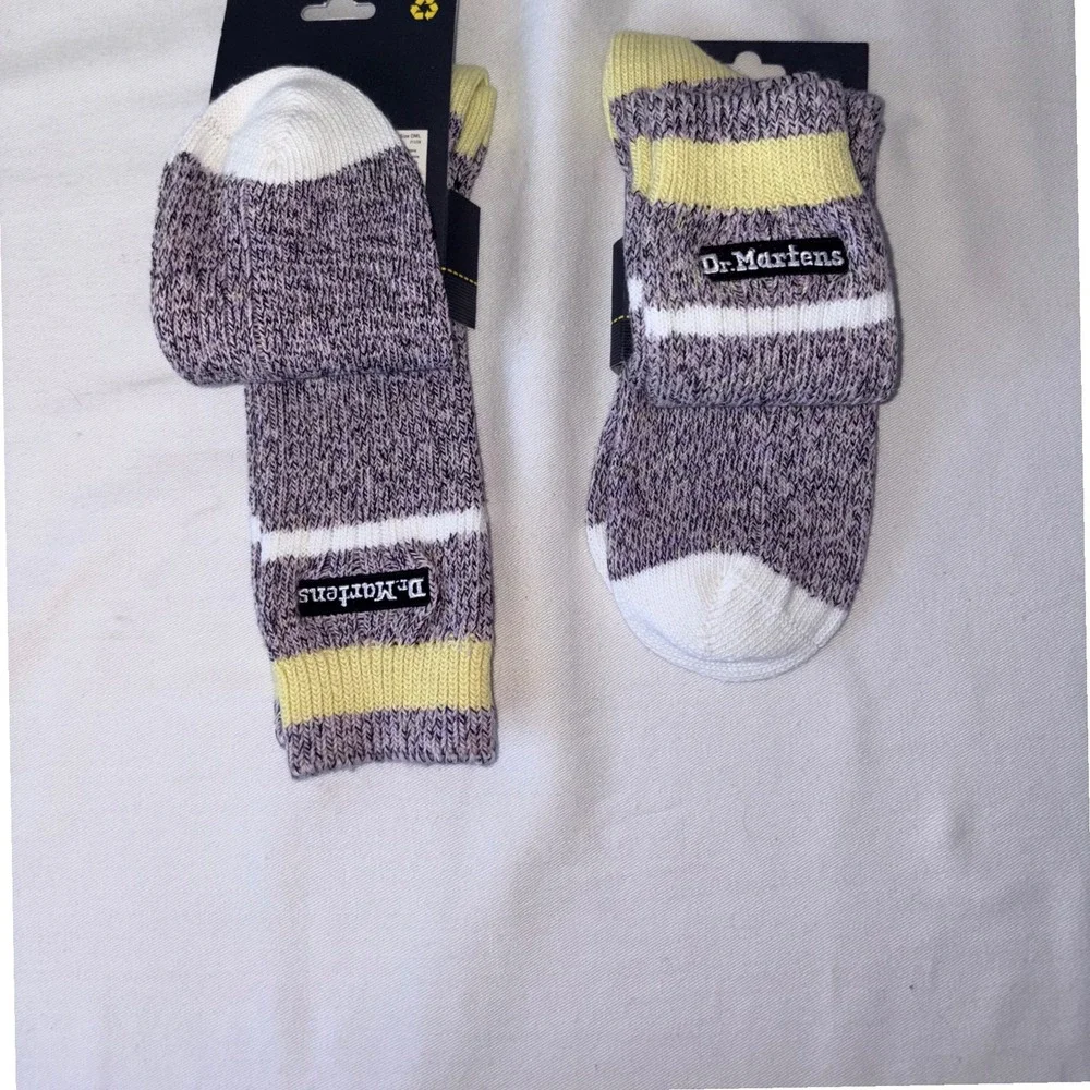 Dr Martens Marled Socks Lilac Organic Purple White Yellow Crew 2‎ Pairs Size M L